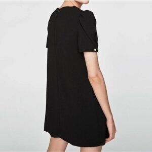Zara Women's Black Puffer Short Sleeve Pearl Accent Mini Dress